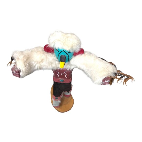 Handmade  Native American Eagle Kachina Doll On Base Faux Fur Feather Large 11" - Picture 6 of 9